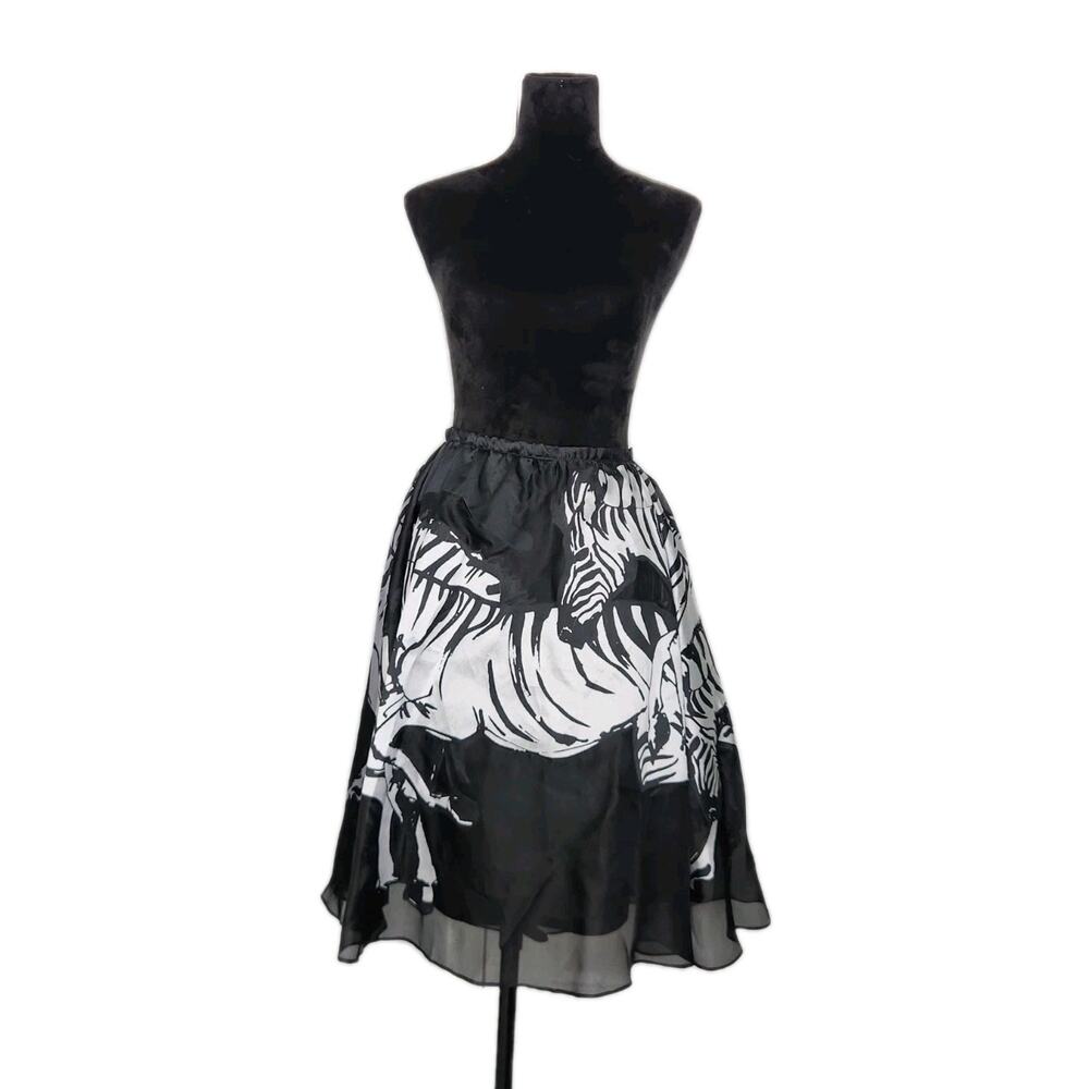Carolina Herrera Silk Blend Zebra Printed A-Line Midi Skirt Women's Size 6 EUC